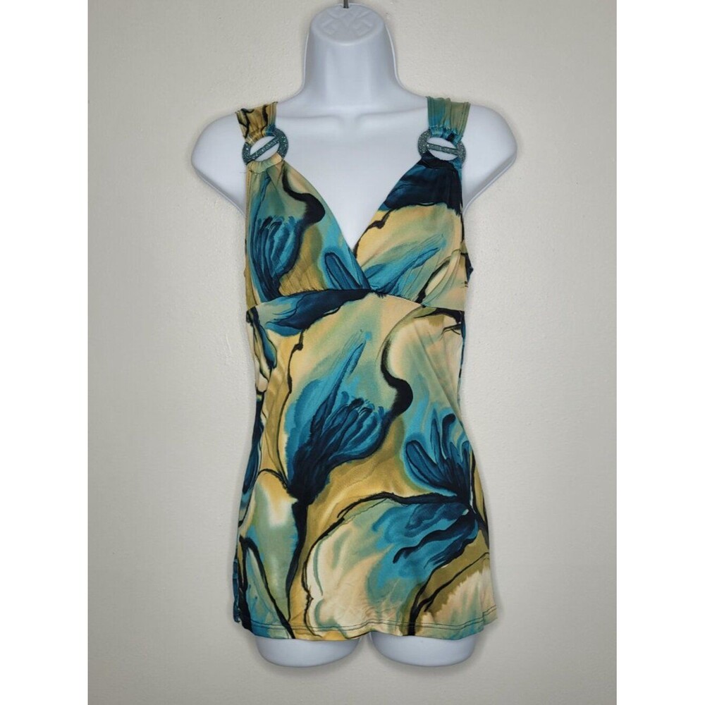TY2k Vintage Via Vai blue green v neck moody artsy babydoll going out top